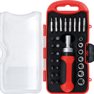 Behajtófej-/dugókulcskészlet | racsnis-nyeles hajtószárral fejekhez, átkapcsolható | 30 darabos