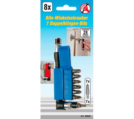 Sarokcsavarozó 7 duplapengés bittel | külső hatszögletű kulcsnyílású hajtás 6,3 mm (1/4") | 8 darabos