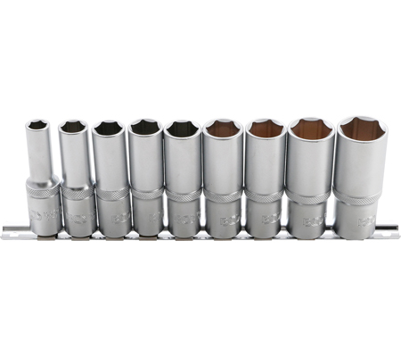 Dugókulcskészlet, hatszögletű, mély | 12,5 mm (1/2") | 10 - 24 mm | 9 darabos