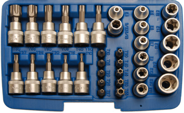 Behajtófej- és dugókulcskészlet | 10 mm (3/8") | T-profil (Torx) | 34 darabos - Image 2