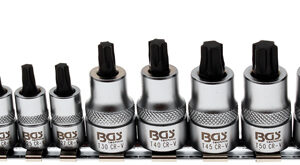 Behajtófej-készlet | extra rövid | T-profil (Torx) T8 - T60 | 12 darabos