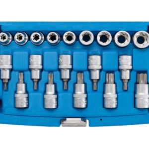 Behajtófej/dugókulcskészlet | 12,5 mm (1/2") | E-profil/T-profil (Torx) | 19 darabos