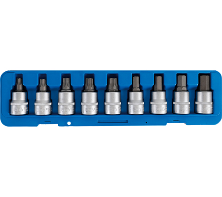 Behajtófej-készlet | 20 mm (3/4") | Belső hatszögletű, T-profil (Torx) | 9 darabos