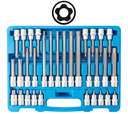 Behajtófej-készlet | 1/2" | TP-profil (Torx Plus) furattal TP20 - TP70 | 32 darabos