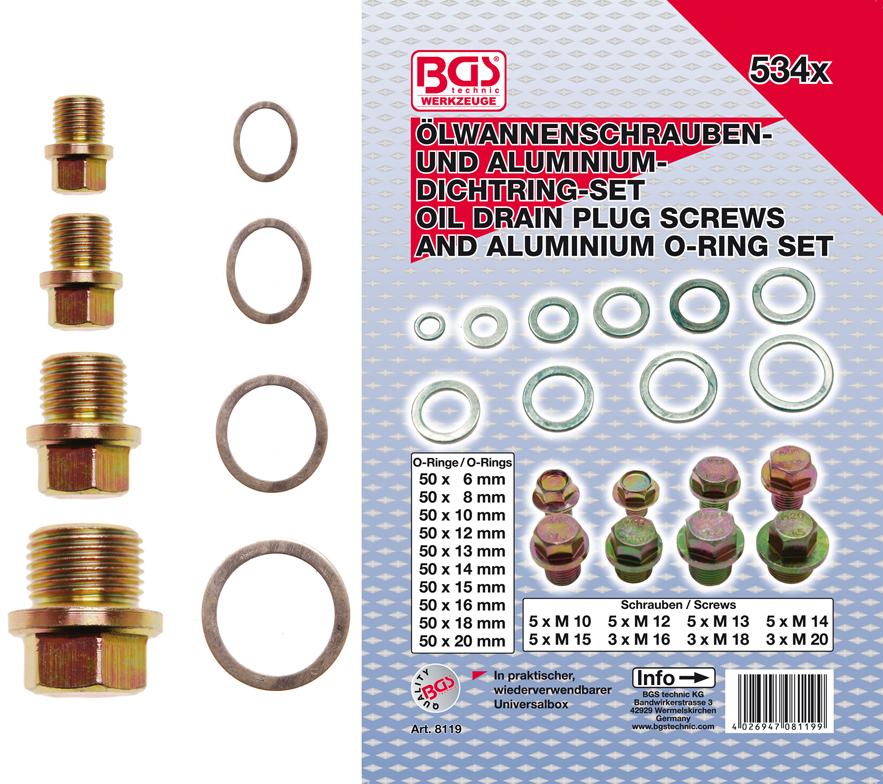 Olajteknő csavar és aluminiumalátét készlet | 534 darabos