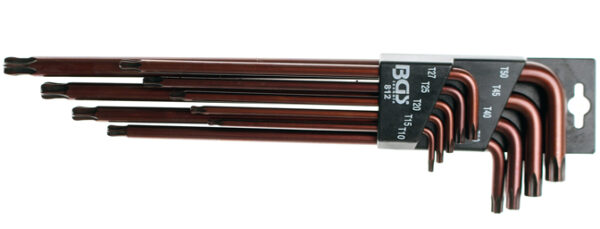 Derékszögű kulcs készlet | extra hosszú | T-profil (Torx) gömbfejes T10 - T50 | 9 darabos - Image 2