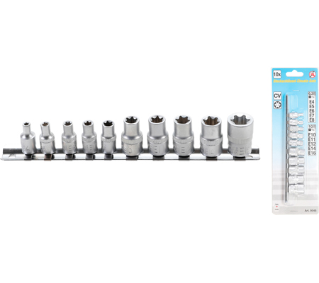Dugókulcskészlet, E-profil | 6,3 mm (1/4") / 10 mm (3/8") | E4 - E16 | 10 darabos